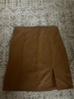 Brown Faux-Suede Mini Skirt with Front Slit